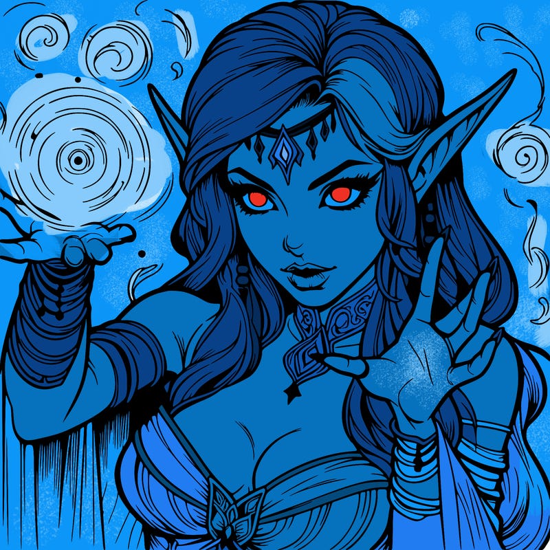 realistic scary beautiful elf sorceress casting spell