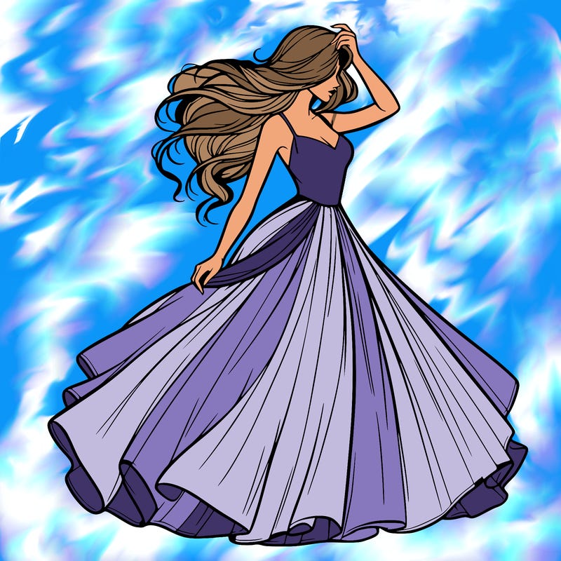 realistic woman with dress flowing in the wind