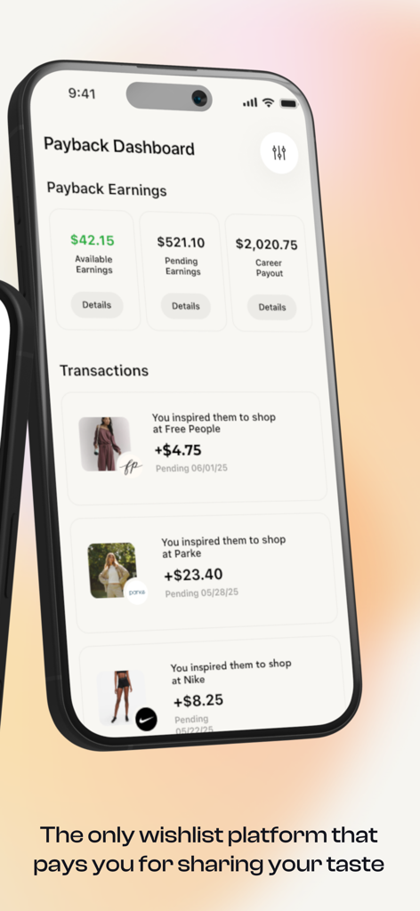 Payback Dashboard in the Locker app showing earnings from curated shopping recommendations