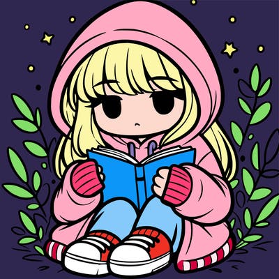 girl in oversized hoodie reading a book