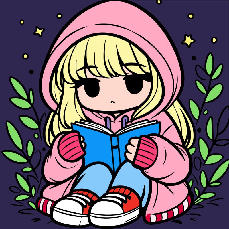 girl in oversized hoodie reading a book
