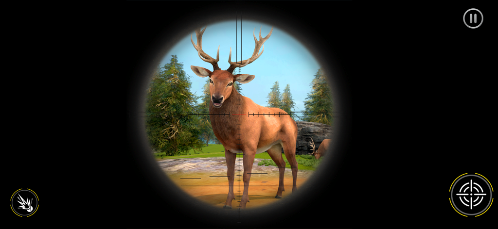 Sniper Hunting Games 2026 - Deer targeted in a sniper rifle scope during a hunting simulation game