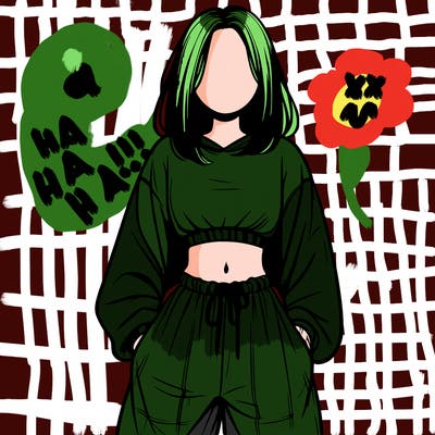 realistic girl faceless with baggy pants and a crop top