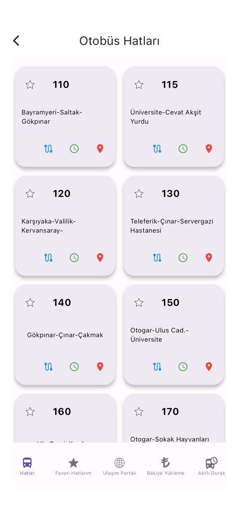 List of bus lines and routes in the Denizli Buyuksehir Belediyesi mobile app