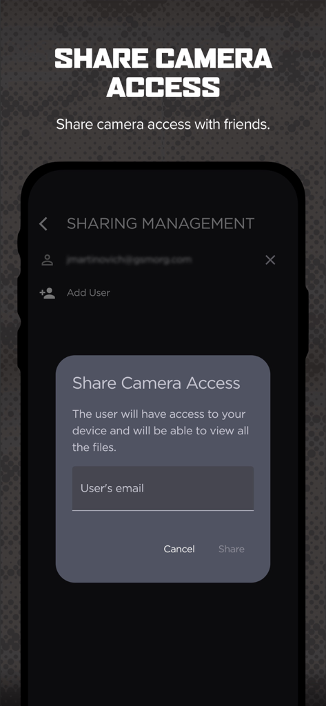Command Pro app screen for sharing trail camera access with friends