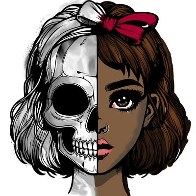 realistic girl with half skull mask