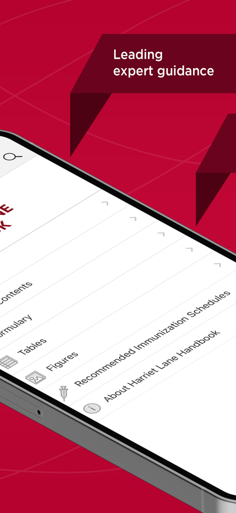 Harriet Lane Handbook - Harriet Lane Handbook app main menu showing pediatric medical resources and clinical guidelines