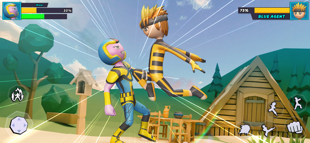 Stickman karate warrior performing a kick during a battle