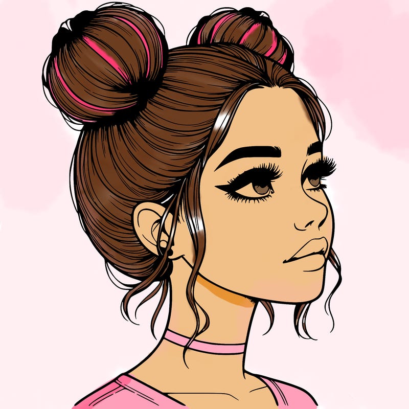 realistic girl with buns on the top of her head