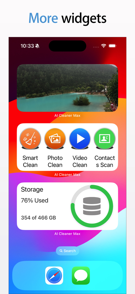 AI Cleaner Max-Clean Up Device - AI Cleaner Max iOS 홈 화면 위젯: 저장 공간 모니터 및 스마트 정리 바로 가기 표시