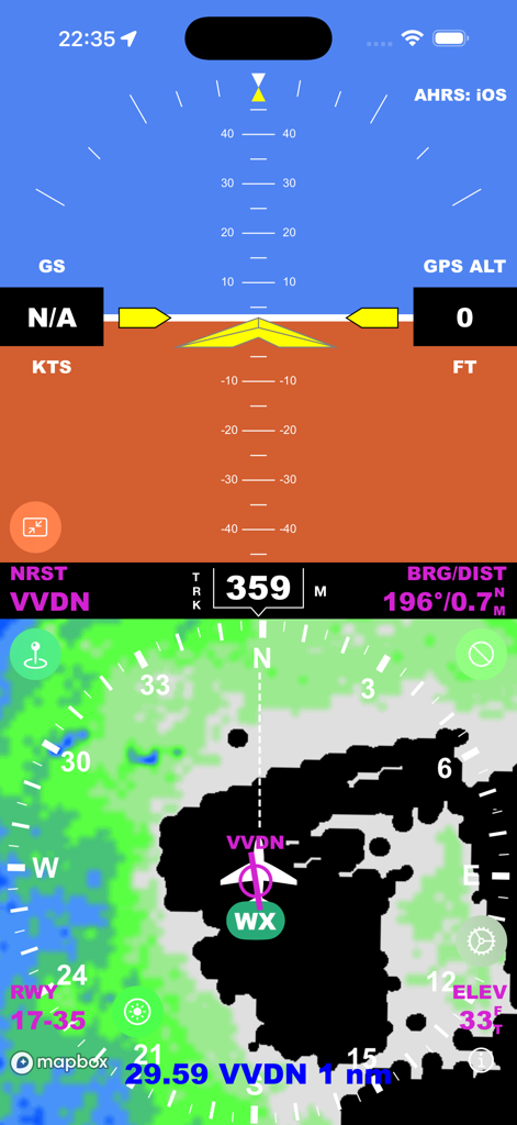 iEFIS Pro - Digital glass cockpit display showing an attitude indicator and navigation map for general aviation pilots