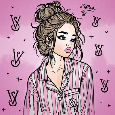 realistic woman with pajamas on and a messy bun