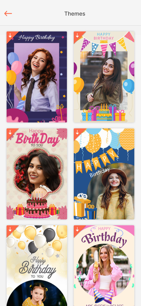 Birthday Photo Frame & Editor - Una selección de plantillas y temas coloridos de marcos de fotos de cumpleaños con globos, pasteles y cajas de regalo