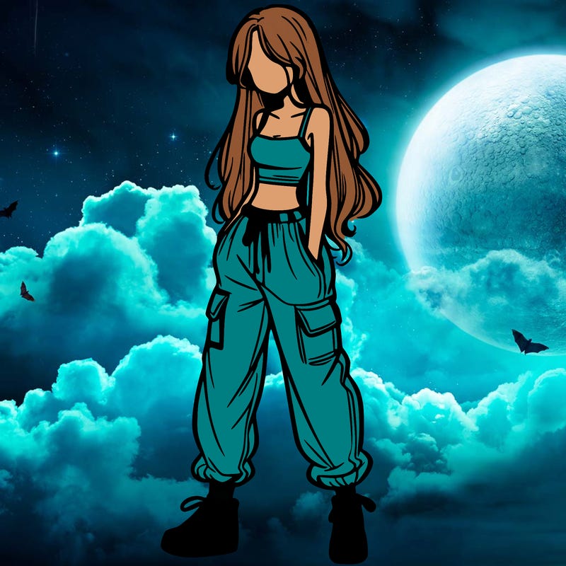girl in baggy pants crop top and long hair
