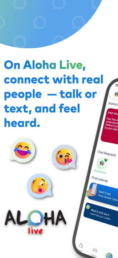 Aloha Live - Anonymous Chat - Oberfläche der Aloha Live App für anonymen Sprach- und Text-Chat mit echten Menschen