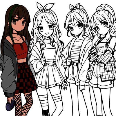 teen manga girls group of 4
