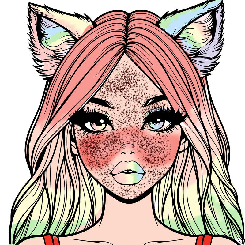 realistic girl with fox ears and realistic lips
