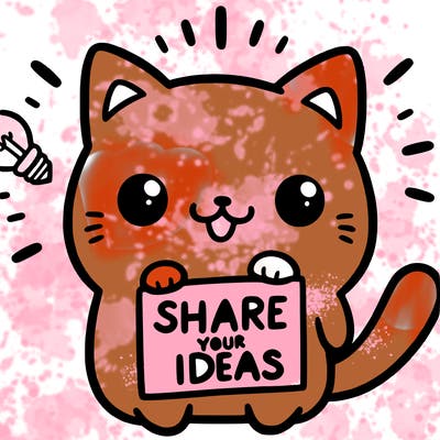 a cute cat saying share your ideas