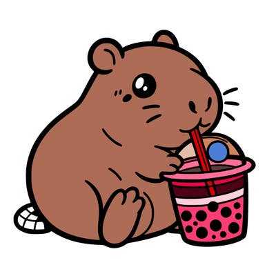 cute capybara drinking boba