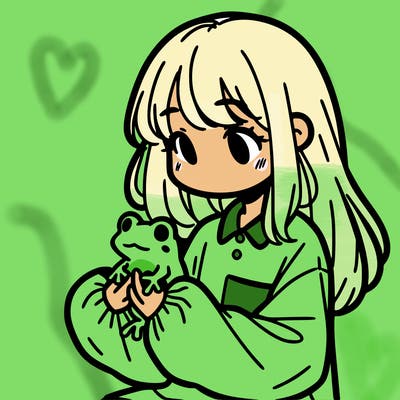 girl with long hair and a oversized shirt. and she is holding a frog