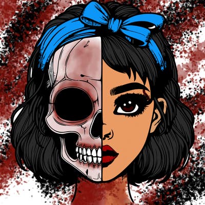 realistic girl with half skull mask