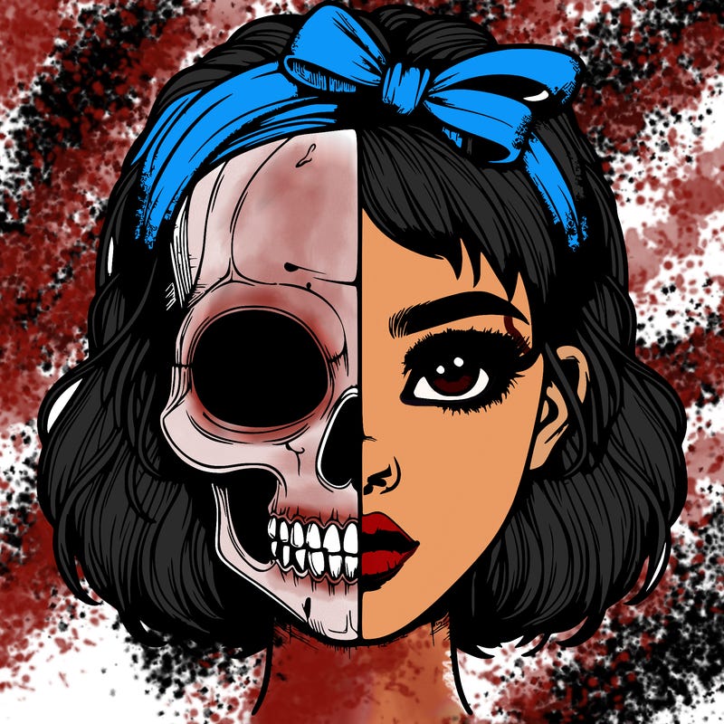 realistic girl with half skull mask