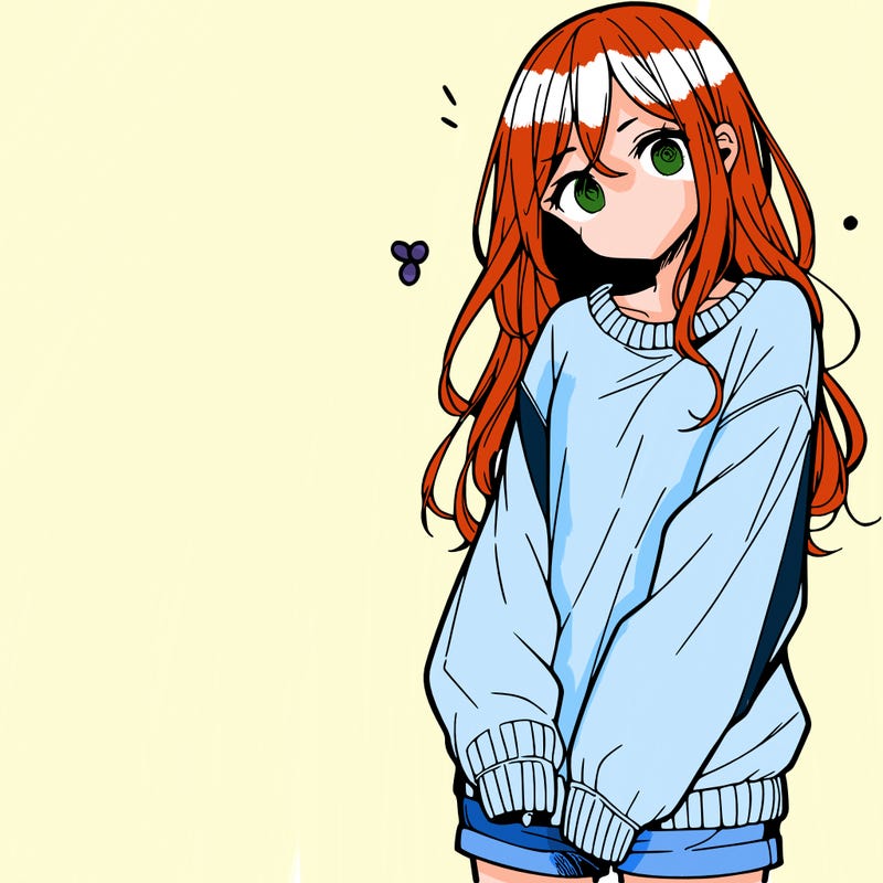 manga teen girl  in a sweater and baggy pants