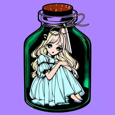 beautiful realistic girl trapped in bottle