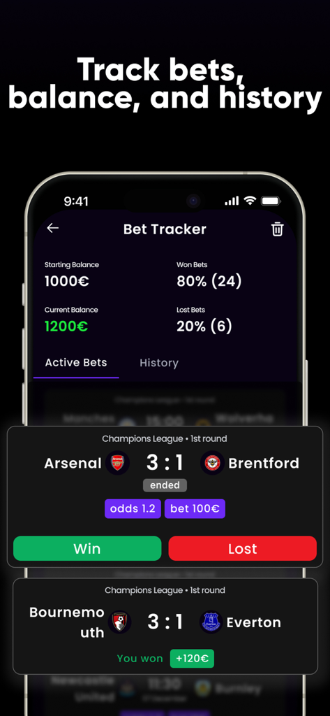 Playmaker Sports Tracker Score - Playmaker app bet tracker interface displaying balance and betting statistics
