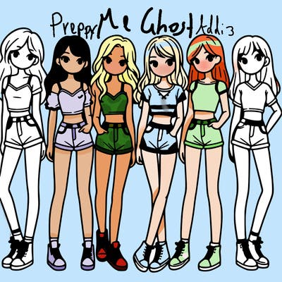 a group of girls wearing crop tops and shorts
