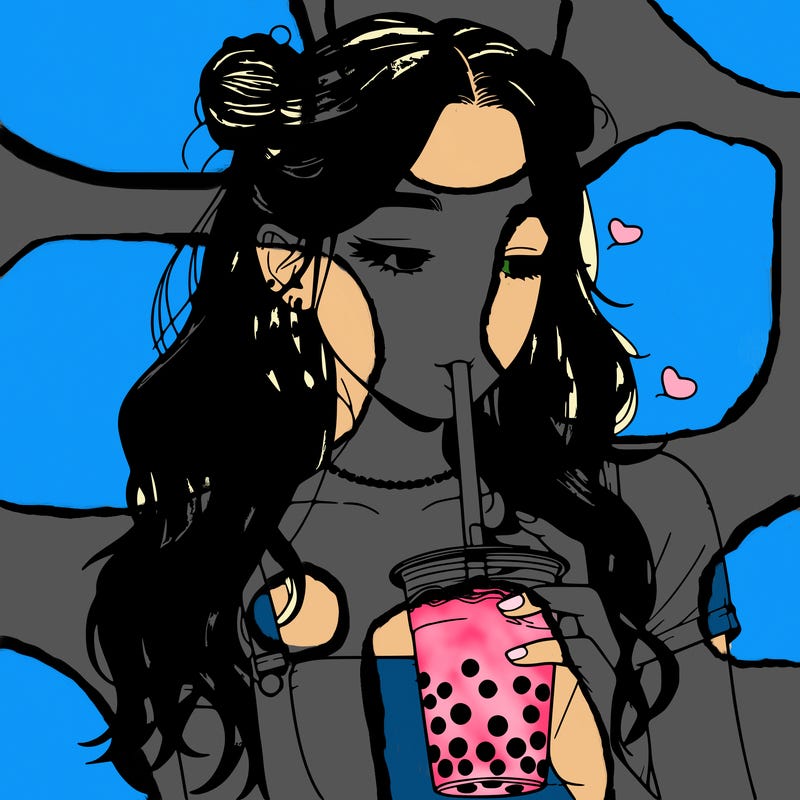 aesthetic realistic girl with boba