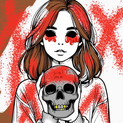 realistic girl holding a skull