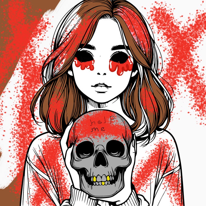 realistic girl holding a skull