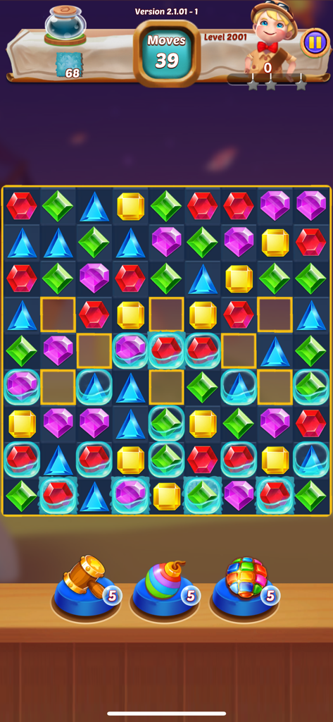 Jewels Mania Classic - A match-3 puzzle board from Jewels Mania Classic with colorful gems and power-ups.