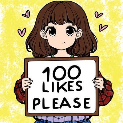 a girl holding a sign saying 100 likes please