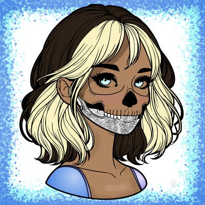 realistic girl with skull