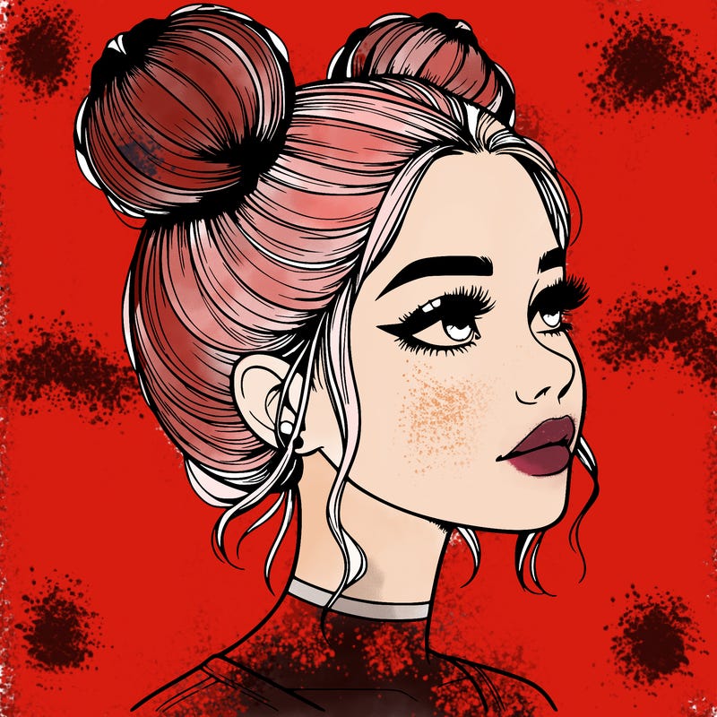 realistic girl with buns on the top of her head