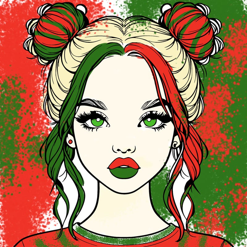 realistic girl with two buns in hair and lips