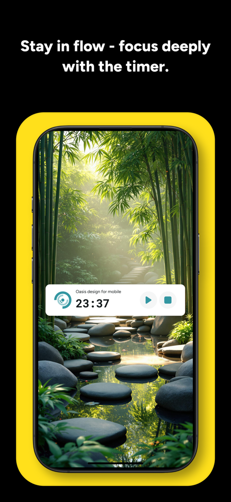 BeforeSunset AI - Focus mode interface in BeforeSunset AI app with a countdown timer and a serene bamboo forest background.
