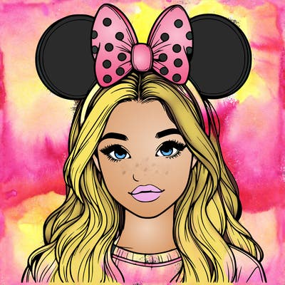 aesthetic realistic girl wearing mickey mouse ears