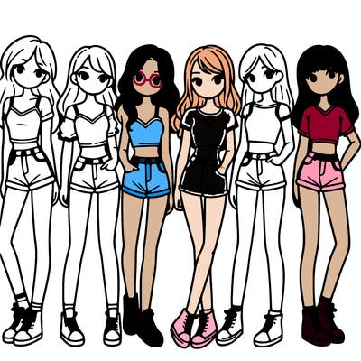 a group of girls wearing crop tops and shorts