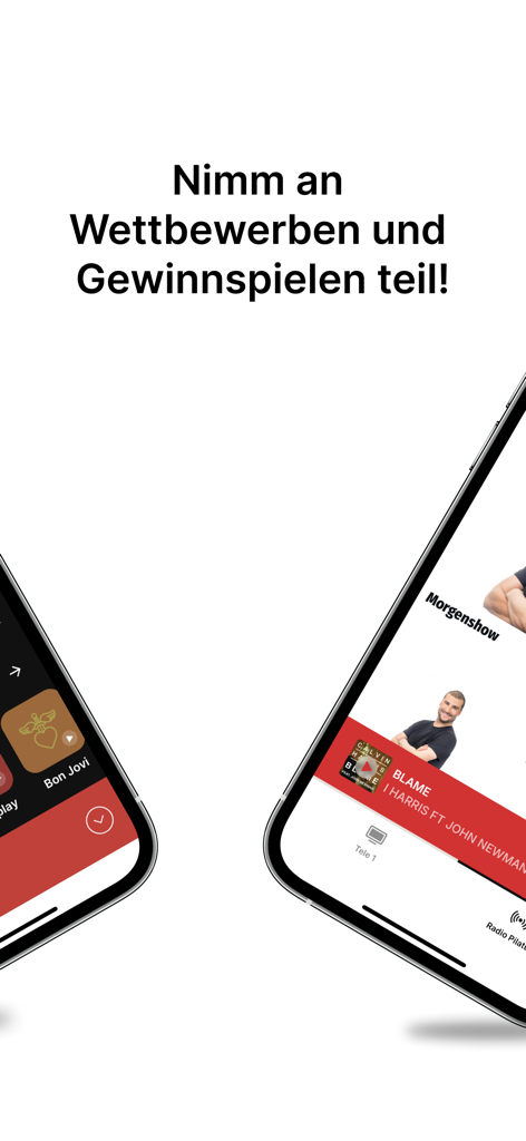 Radio Pilatus - Radio Pilatus app interface showing German text about competitions and morning show content