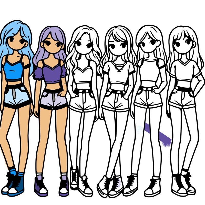 a group of girls wearing crop tops and shorts