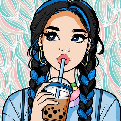 realistic girl with braided hair drinking boba