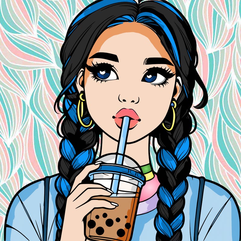 realistic girl with braided hair drinking boba