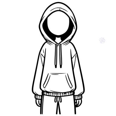 faceless girl in a tracksuit with a hood on and no hair