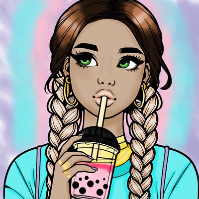 realistic girl with braided hair drinking boba