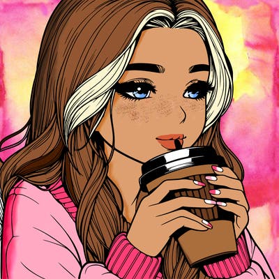 realistic girl drinking coffee