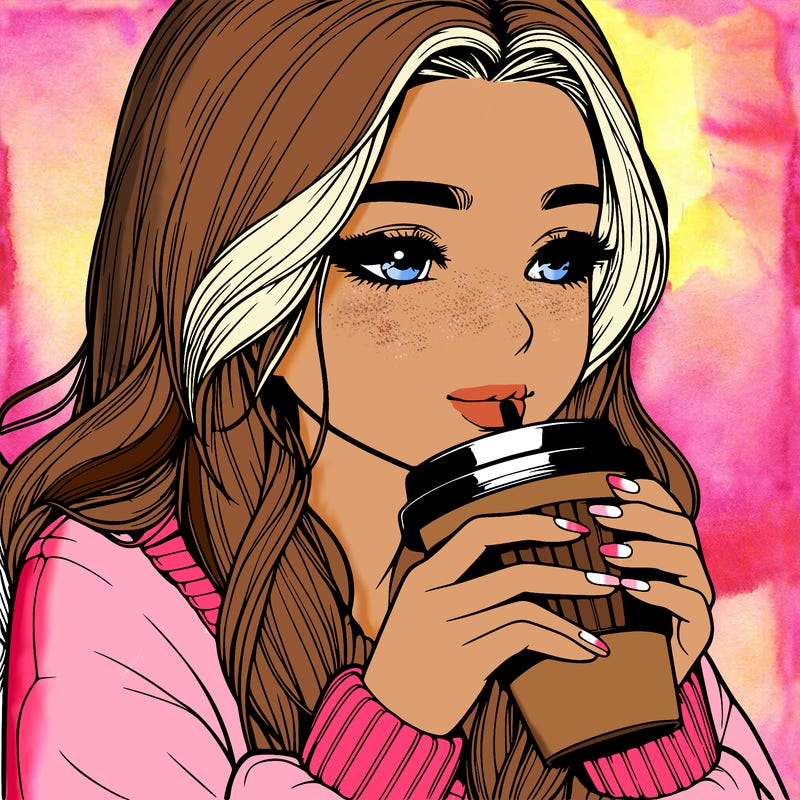 realistic girl drinking coffee