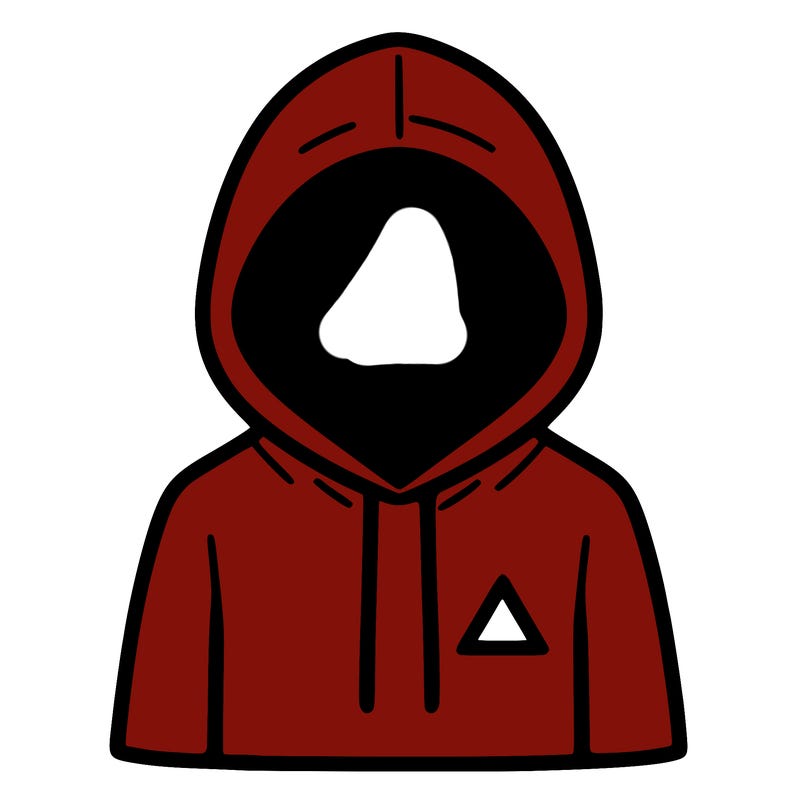 a person with non face waering a hoodie with a small triangle symbol